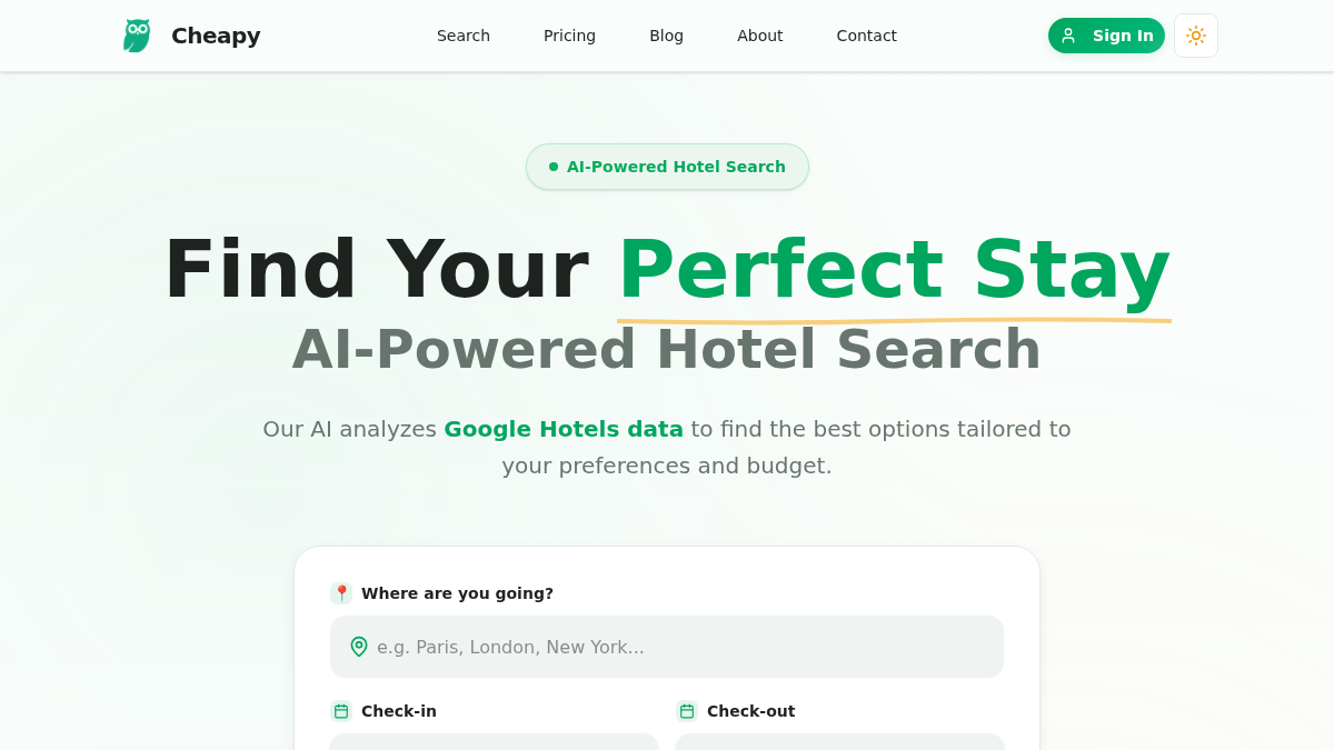 Cheapy - AI Hotel Search Platform